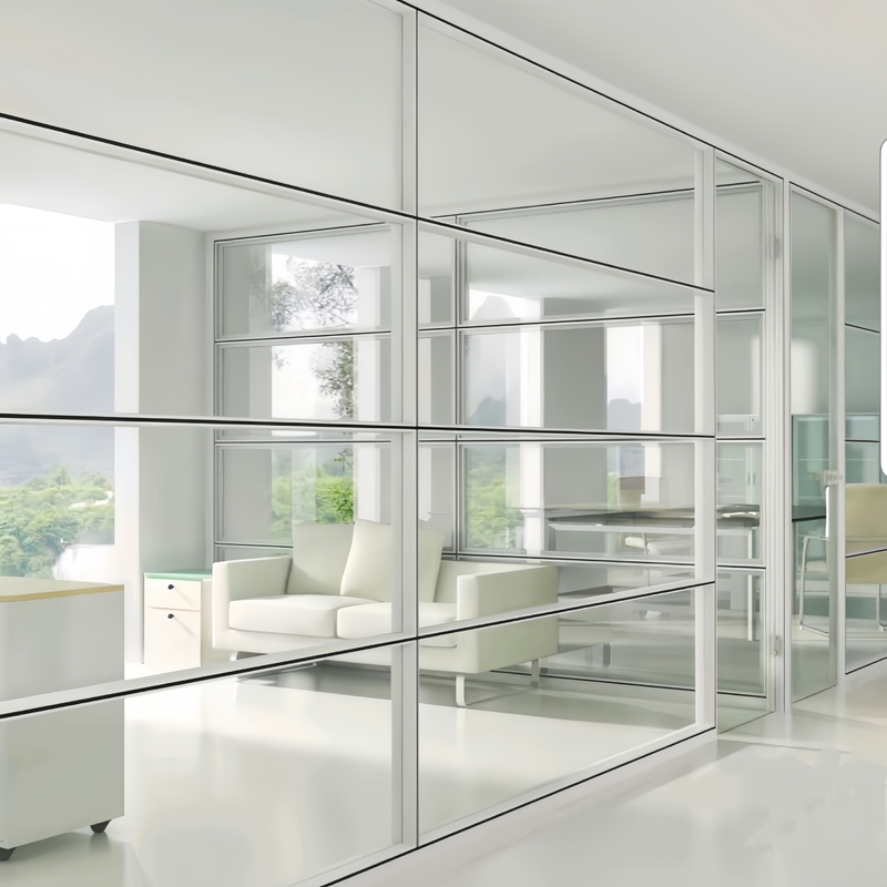 60mm Aluminum Framed Glass Partitions Wall With Grid Designs Interior Glass Partition Systems For Offices Meeting Rooms