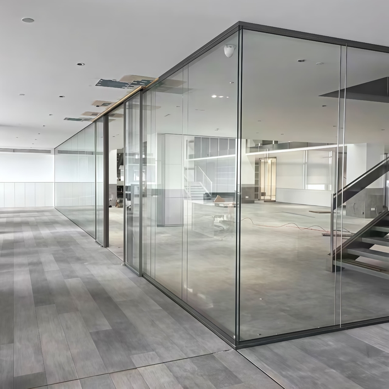 Glazed partition wall easy installation plywood strong package Reduces noise and echoes double glass