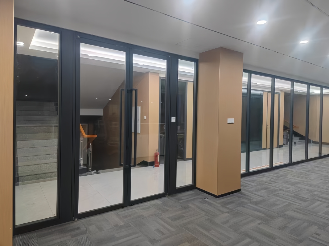 Aluminum Frame Glass Double Swing Door with Fingerprint Lock
