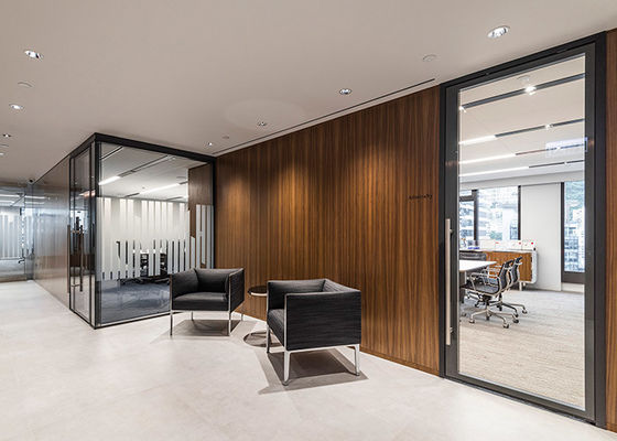 Wood Grain Solid Partition Wall With Glass Sliding Door Double Glass With Frame Pocket Door